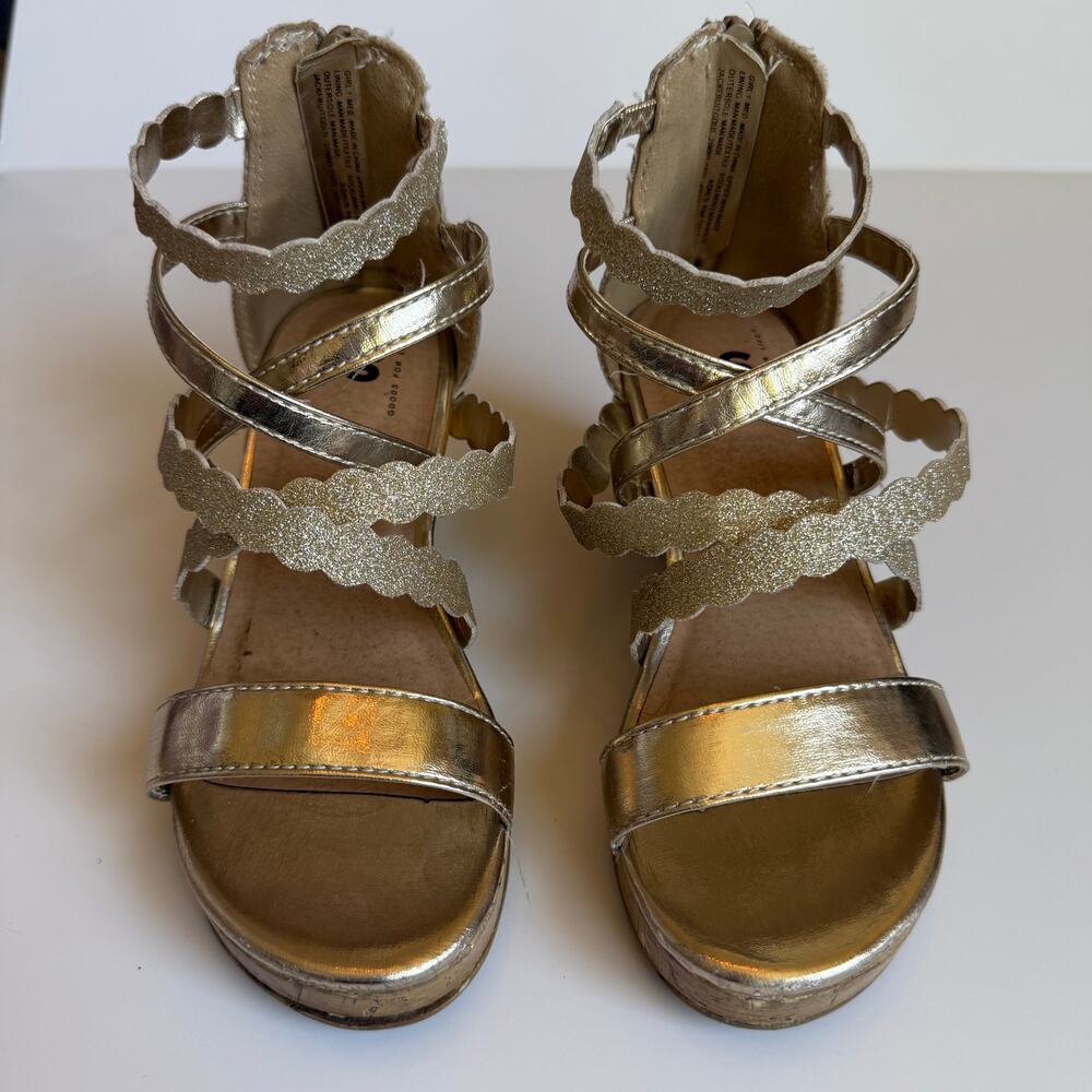 SO Jackfruit Girls Wedge Gold Strappy Sandals - Picture 2 of 9